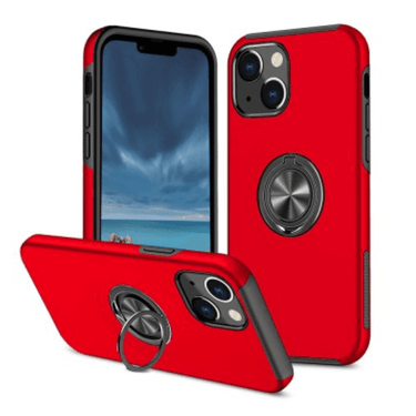 iPhone 14 Comprehensive Protection Case Cover with Magnetic Ring Holder - Anti-Shock, Anti-Falling, Long-Lasting - Red